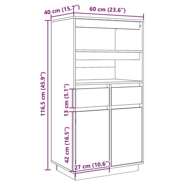 Buffet haut 60x40x116,5 cm Bois massif de pin - Photo n°11