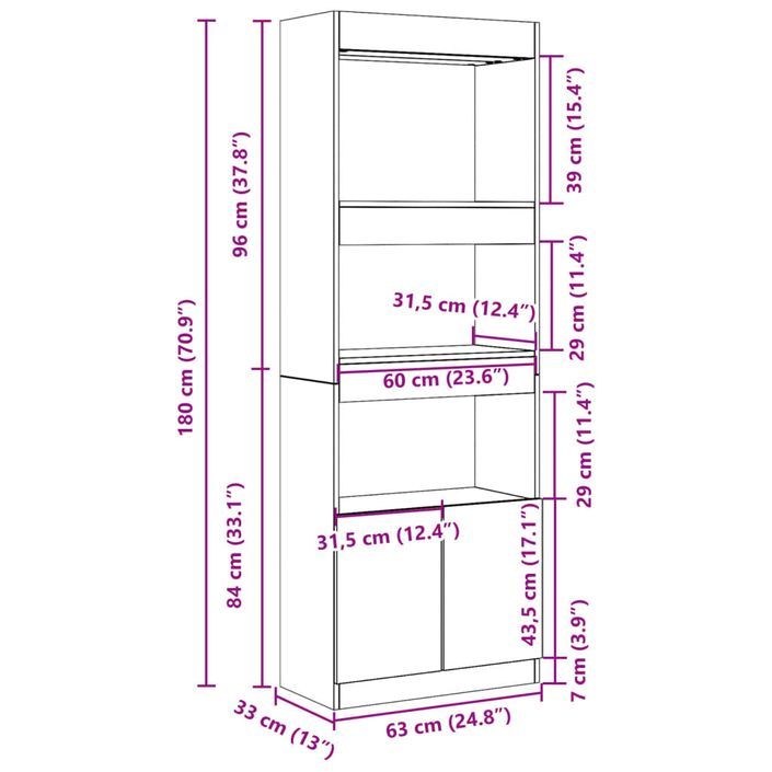 Buffet haut 63x33x180 cm blanc bois d'ingénierie - Photo n°12