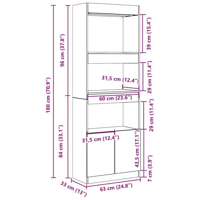 Buffet haut 63x33x180 cm chêne artisanal bois d'ingénierie - Photo n°12