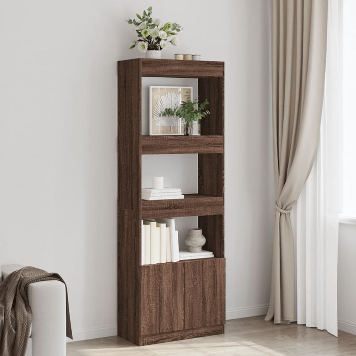 Buffet haut 63x33x180 cm chêne marron bois d'ingénierie - Photo n°1