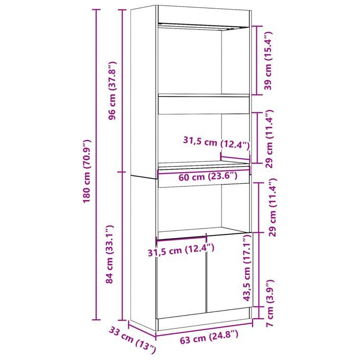 Buffet haut 63x33x180 cm chêne marron bois d'ingénierie - Photo n°12