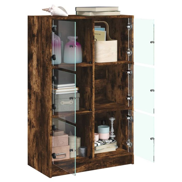 Buffet haut avec portes chêne fumé 68x37x109 cm bois ingénierie - Photo n°4