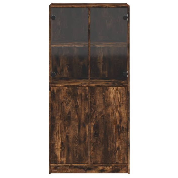 Buffet haut avec portes chêne fumé 68x37x142 cm bois ingénierie - Photo n°7