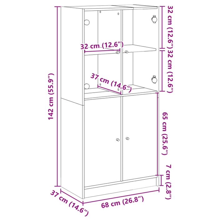 Buffet haut avec portes chêne fumé 68x37x142 cm bois ingénierie - Photo n°12