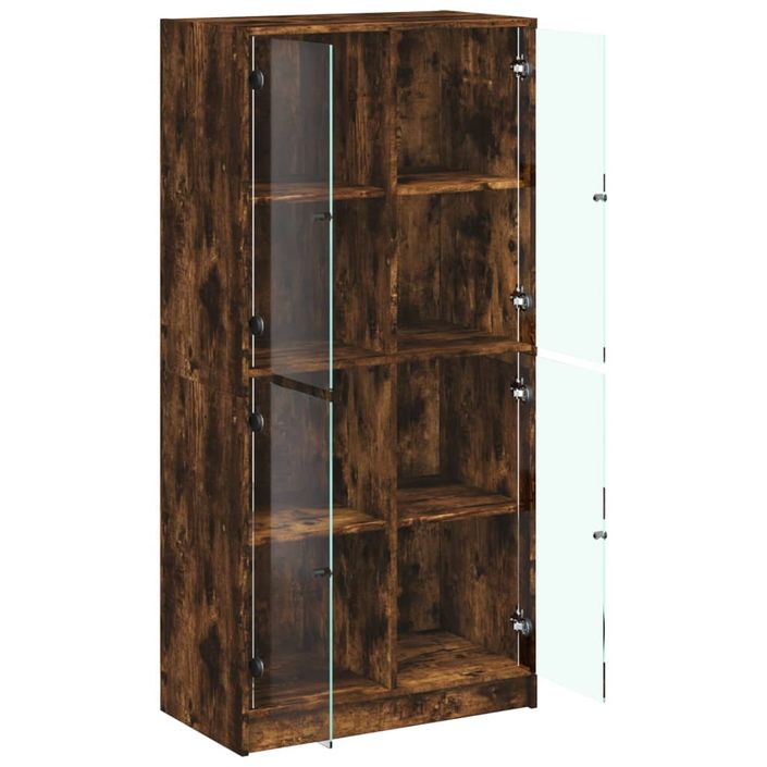 Buffet haut avec portes chêne fumé 68x37x142 cm bois ingénierie - Photo n°6