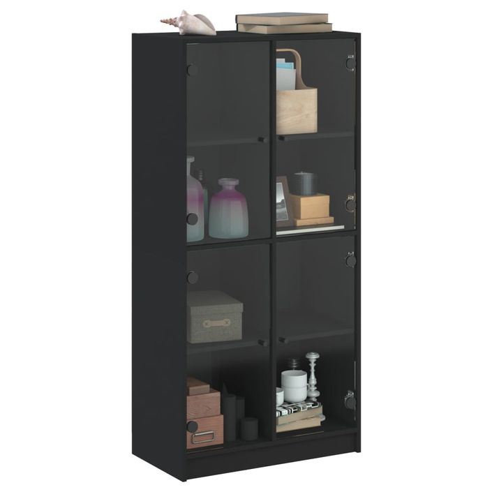 Buffet haut avec portes noir 68x37x142 cm bois d'ingénierie - Photo n°5