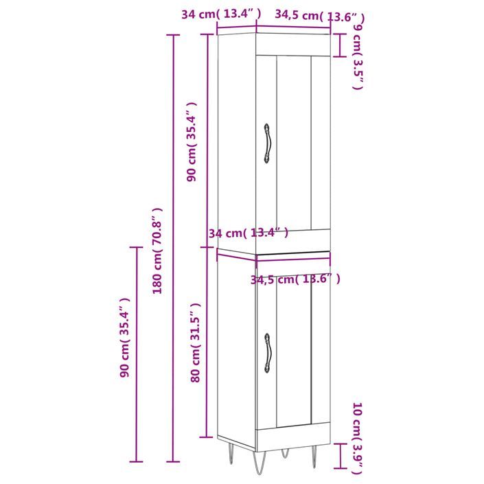 Buffet haut Blanc 34,5x34x180 cm Bois d'ingénierie - Photo n°11