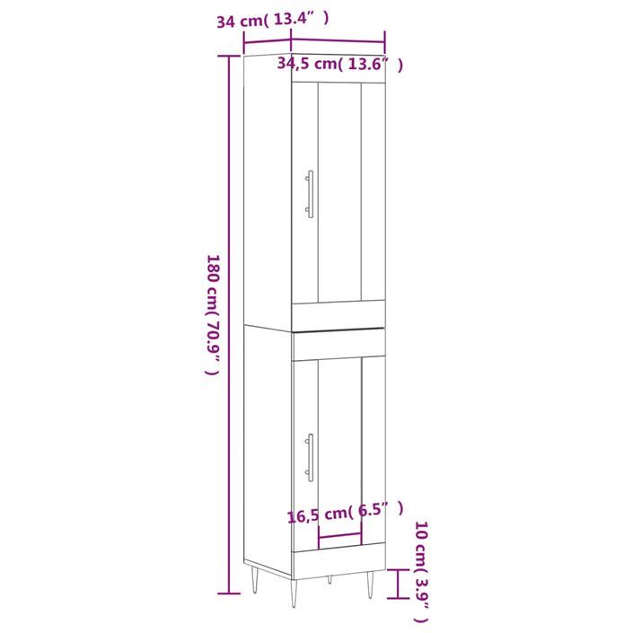 Buffet haut Blanc 34,5x34x180 cm Bois d'ingénierie - Photo n°12