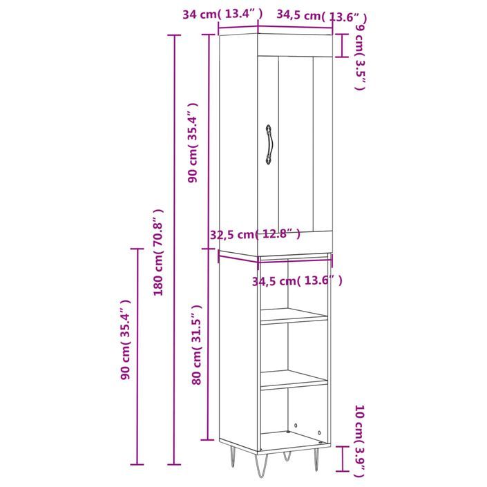 Buffet haut Blanc 34,5x34x180 cm Bois d'ingénierie - Photo n°11