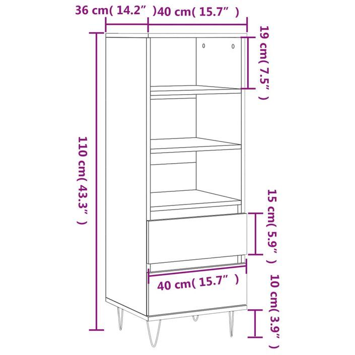 Buffet haut Blanc 40x36x110 cm Bois d'ingénierie - Photo n°11