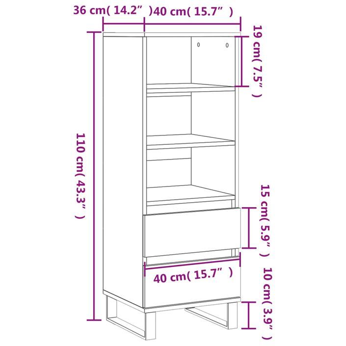 Buffet haut Blanc 40x36x110 cm Bois d'ingénierie - Photo n°11