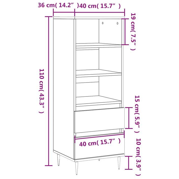 Buffet haut Blanc 40x36x110 cm Bois d'ingénierie - Photo n°11