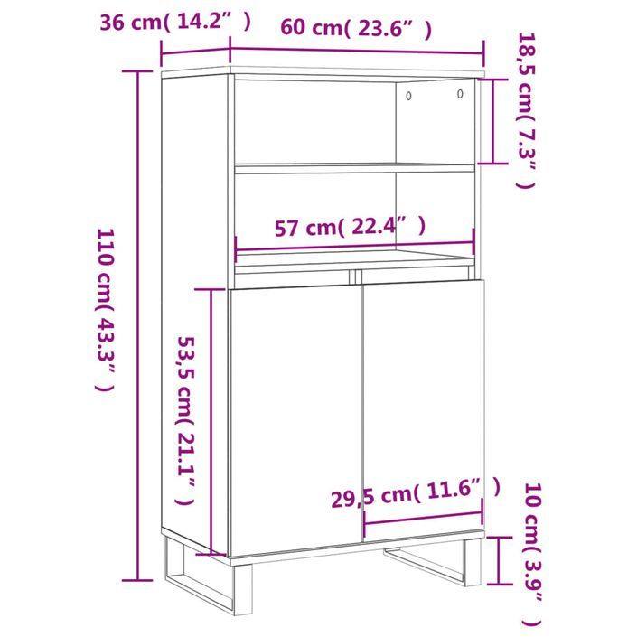 Buffet haut Blanc 60x36x110 cm Bois d'ingénierie - Photo n°11