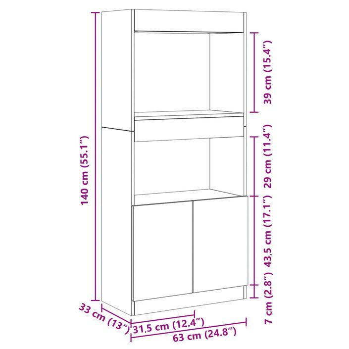 Buffet haut blanc 63x33x140 cm bois d'ingénierie - Photo n°12