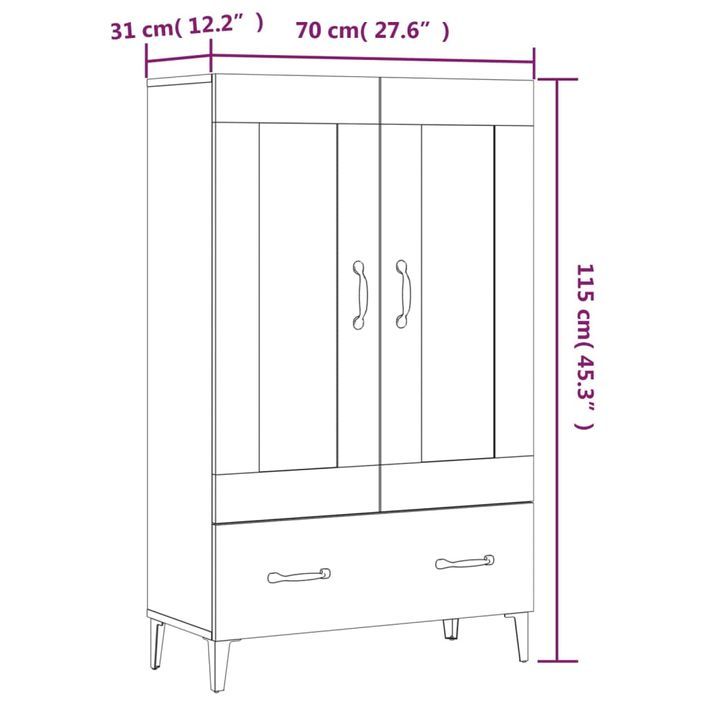 Buffet haut Blanc 70x31x115 cm Bois d'ingénierie - Photo n°10