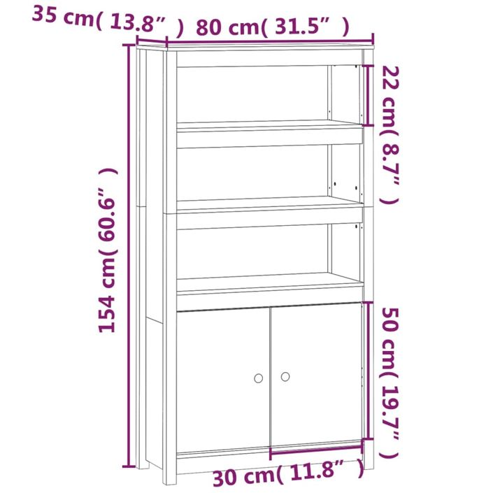 Buffet haut Blanc 80x35x154 cm Bois massif de pin - Photo n°9