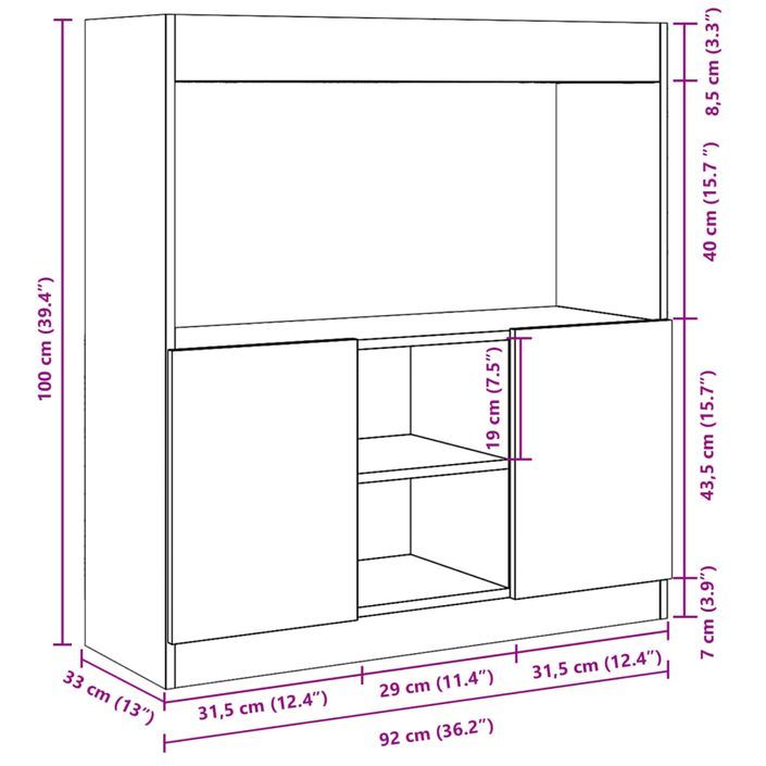 Buffet haut blanc 92x33x100 cm bois d'ingénierie - Photo n°12