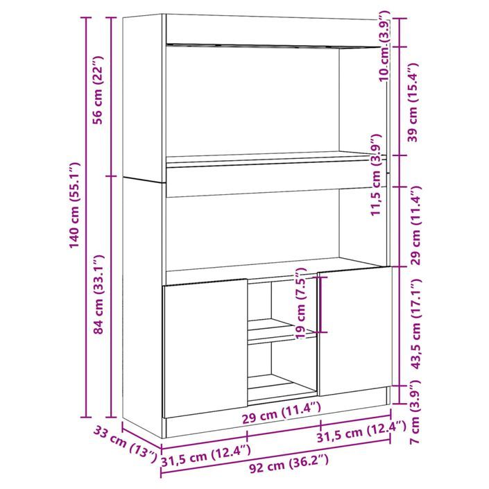 Buffet haut blanc 92x33x140 cm bois d'ingénierie - Photo n°12