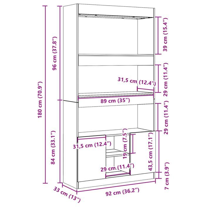 Buffet haut blanc 92x33x180 cm bois d'ingénierie - Photo n°12