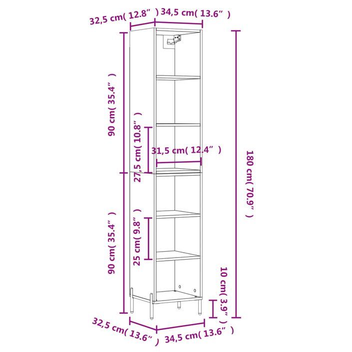 Buffet haut Blanc brillant 34,5x32,5x180 cm Bois d'ingénierie - Photo n°11