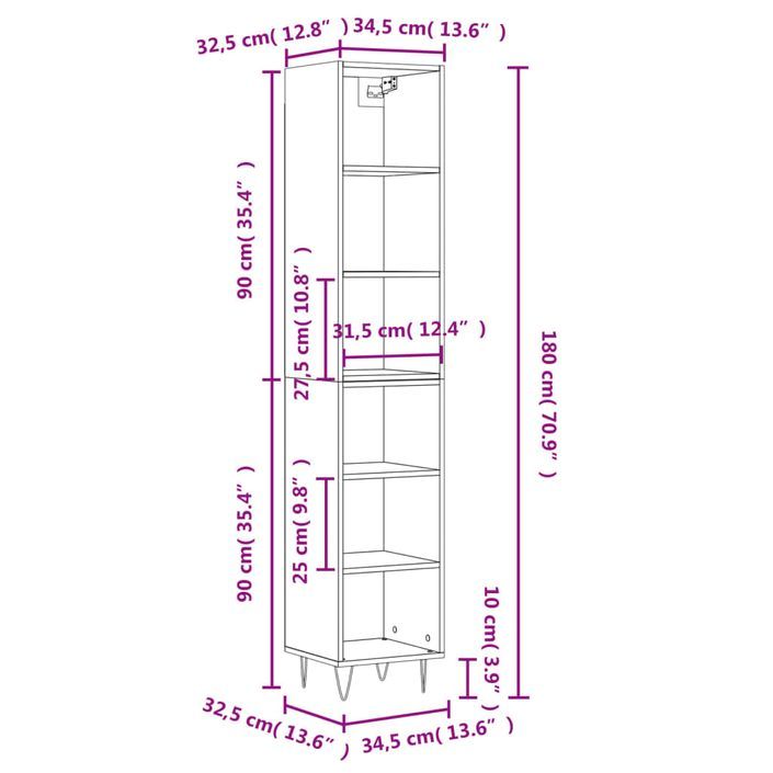 Buffet haut Blanc brillant 34,5x32,5x180 cm Bois d'ingénierie - Photo n°11