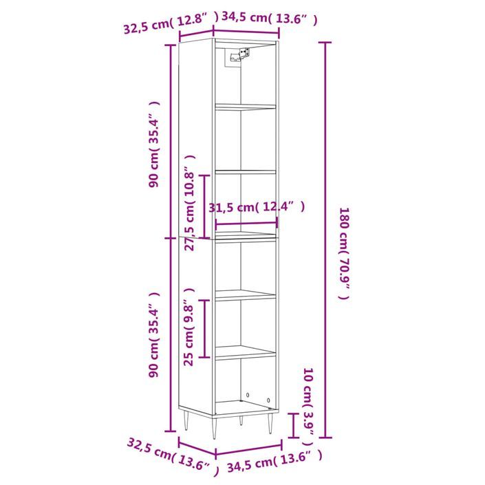 Buffet haut Blanc brillant 34,5x32,5x180 cm Bois d'ingénierie - Photo n°11