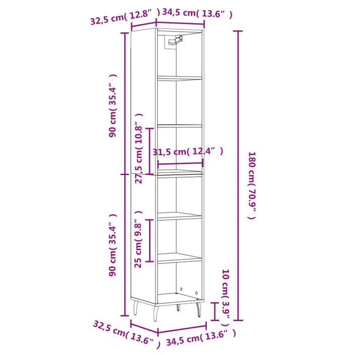 Buffet haut Blanc brillant 34,5x32,5x180 cm Bois d'ingénierie - Photo n°11