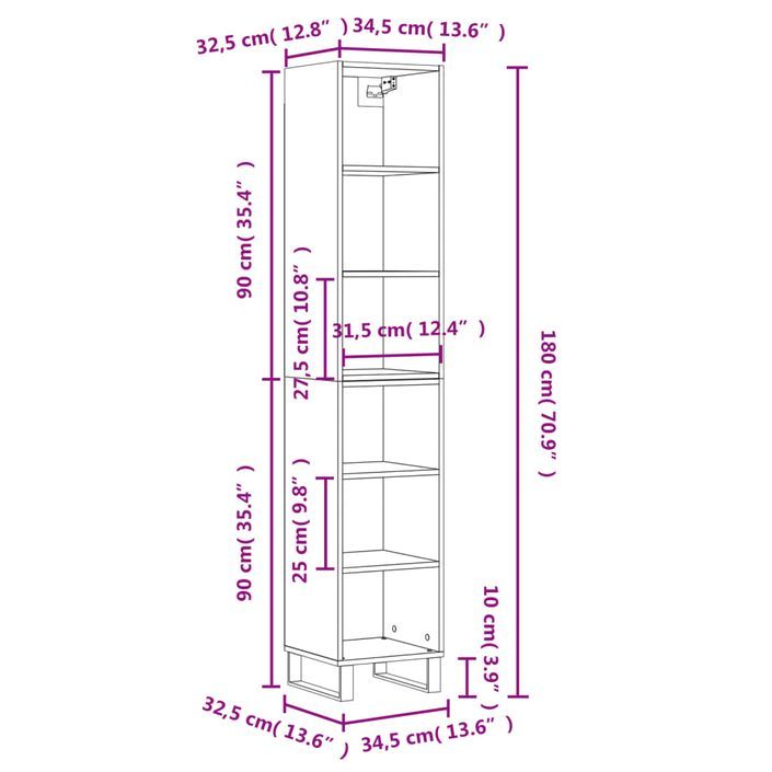 Buffet haut Blanc brillant 34,5x32,5x180 cm Bois d'ingénierie - Photo n°11