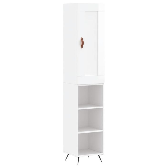 Buffet haut Blanc brillant 34,5x34x180 cm Bois d'ingénierie - Photo n°1