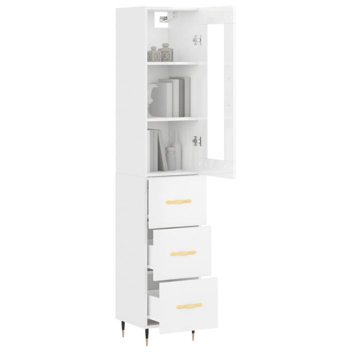 Buffet haut Blanc brillant 34,5x34x180 cm Bois d'ingénierie - Photo n°3