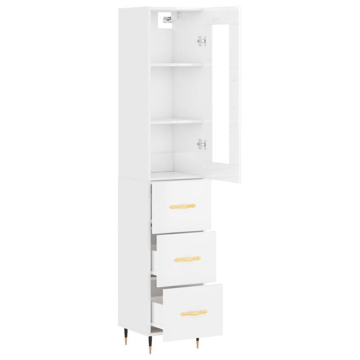 Buffet haut Blanc brillant 34,5x34x180 cm Bois d'ingénierie - Photo n°4