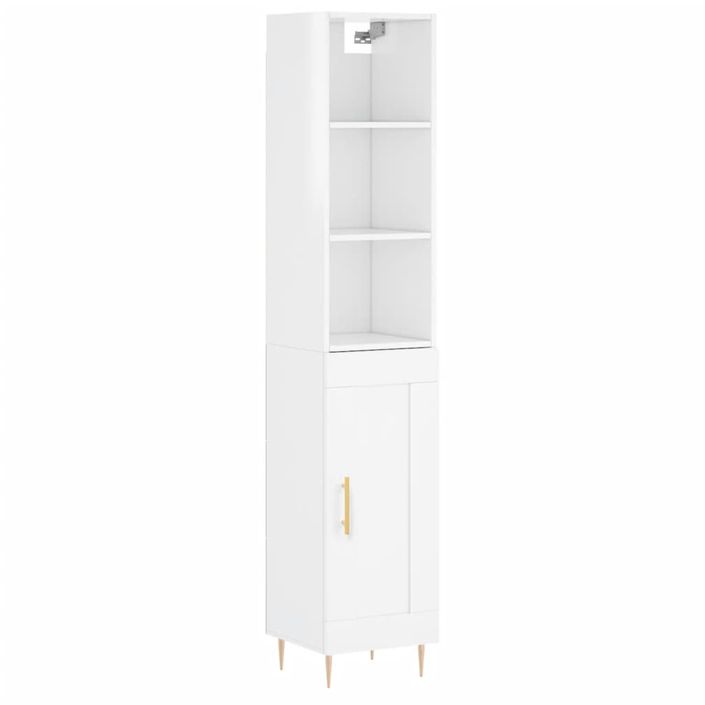 Buffet haut Blanc brillant 34,5x34x180 cm Bois d'ingénierie - Photo n°1