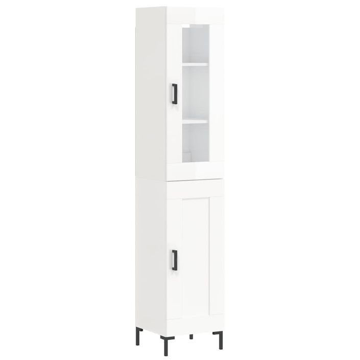 Buffet haut Blanc brillant 34,5x34x180 cm Bois d'ingénierie - Photo n°1