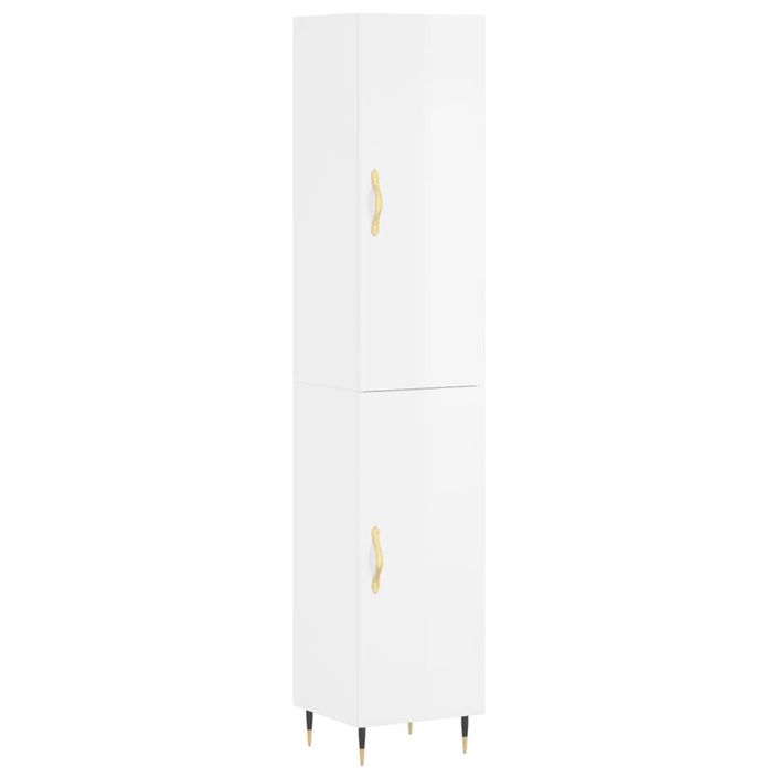 Buffet haut Blanc brillant 34,5x34x180 cm Bois d'ingénierie - Photo n°1