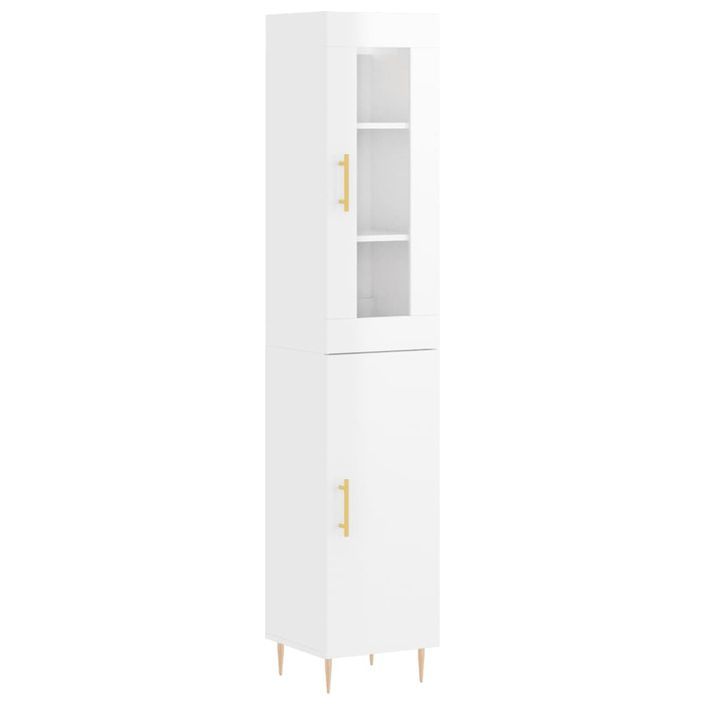 Buffet haut Blanc brillant 34,5x34x180 cm Bois d'ingénierie - Photo n°1