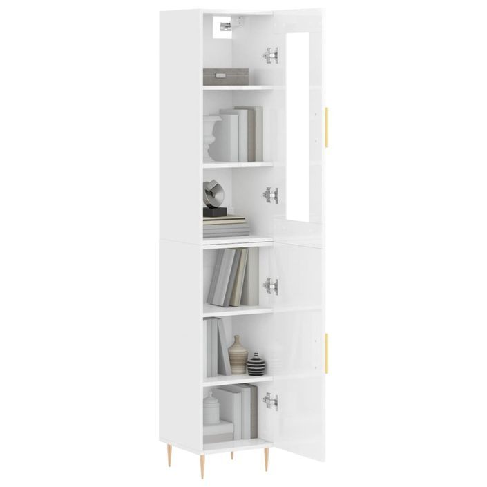 Buffet haut Blanc brillant 34,5x34x180 cm Bois d'ingénierie - Photo n°3