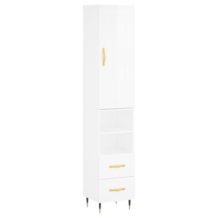 Buffet haut Blanc brillant 34,5x34x180 cm Bois d'ingénierie - Photo n°1