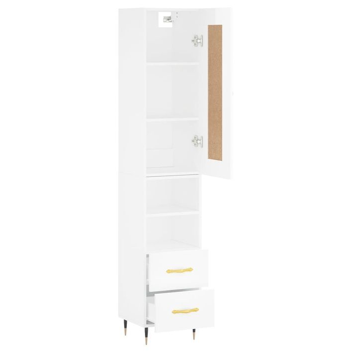 Buffet haut Blanc brillant 34,5x34x180 cm Bois d'ingénierie - Photo n°4