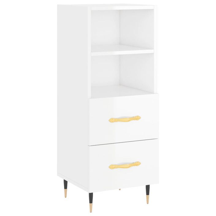 Buffet haut Blanc brillant 34,5x34x180 cm Bois d'ingénierie - Photo n°7