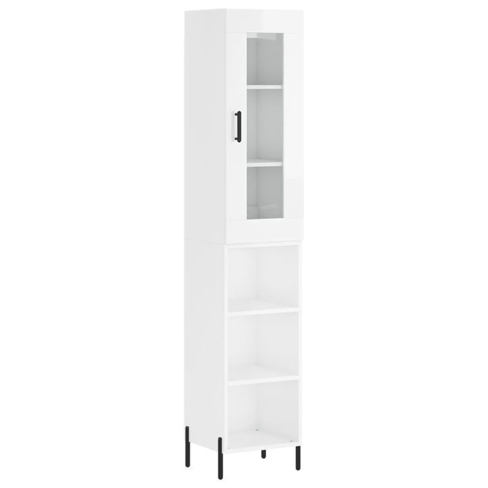 Buffet haut Blanc brillant 34,5x34x180 cm Bois d'ingénierie - Photo n°1