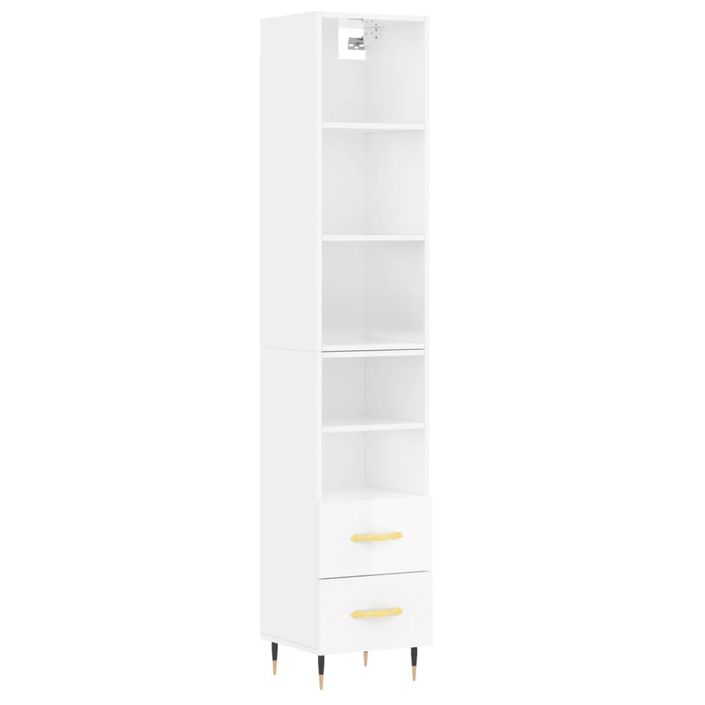 Buffet haut Blanc brillant 34,5x34x180 cm Bois d'ingénierie - Photo n°1