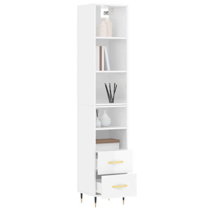 Buffet haut Blanc brillant 34,5x34x180 cm Bois d'ingénierie - Photo n°3