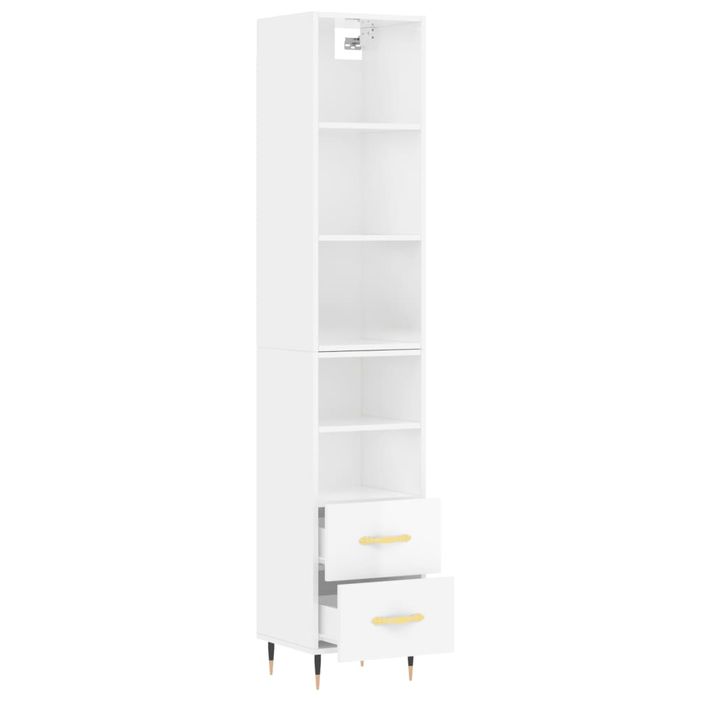 Buffet haut Blanc brillant 34,5x34x180 cm Bois d'ingénierie - Photo n°4