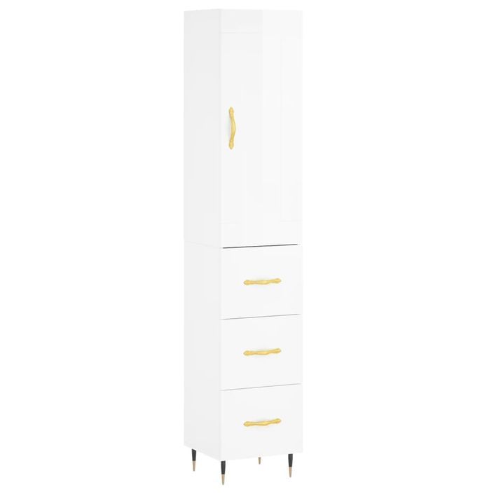 Buffet haut Blanc brillant 34,5x34x180 cm Bois d'ingénierie - Photo n°1