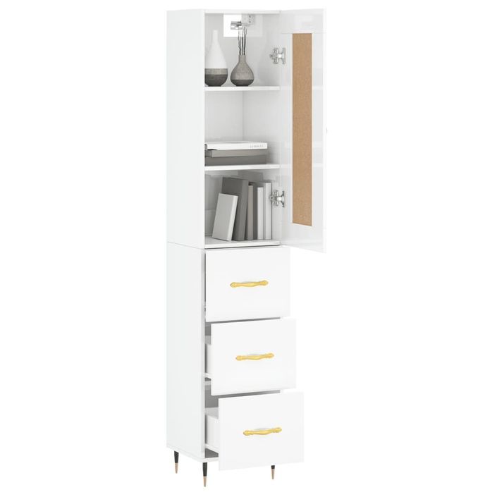 Buffet haut Blanc brillant 34,5x34x180 cm Bois d'ingénierie - Photo n°3