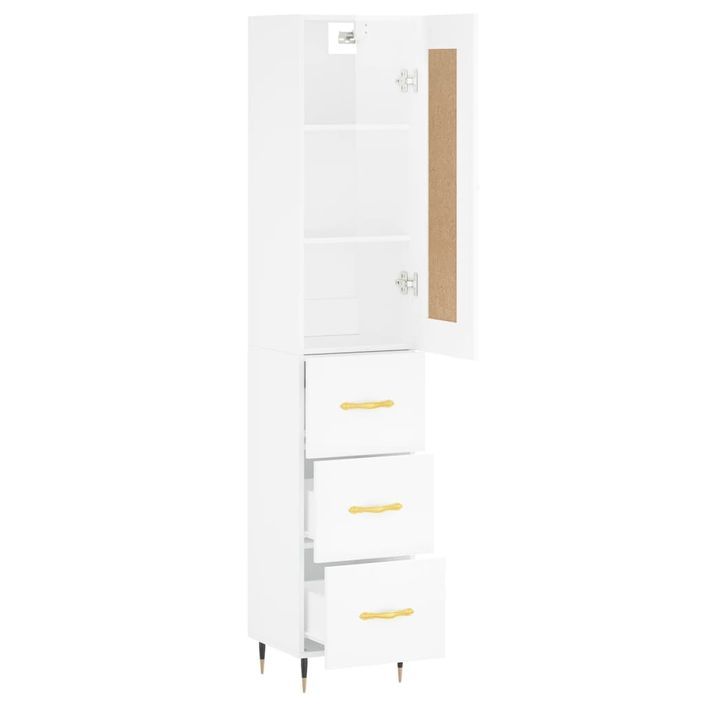 Buffet haut Blanc brillant 34,5x34x180 cm Bois d'ingénierie - Photo n°4