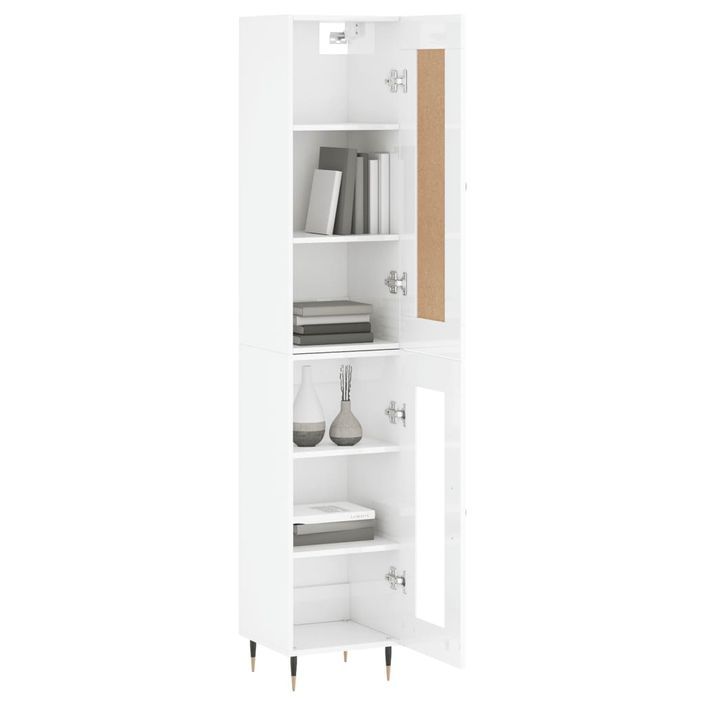 Buffet haut Blanc brillant 34,5x34x180 cm Bois d'ingénierie - Photo n°3