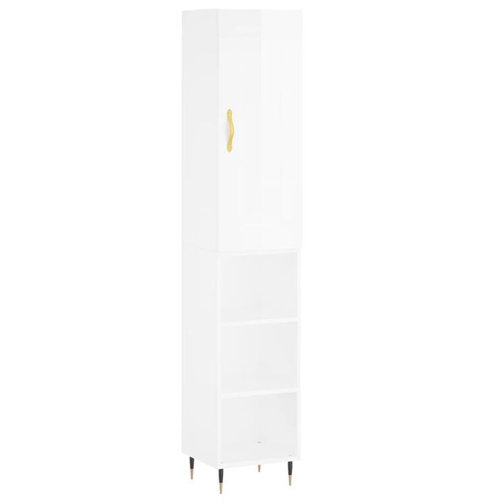 Buffet haut Blanc brillant 34,5x34x180 cm Bois d'ingénierie - Photo n°1