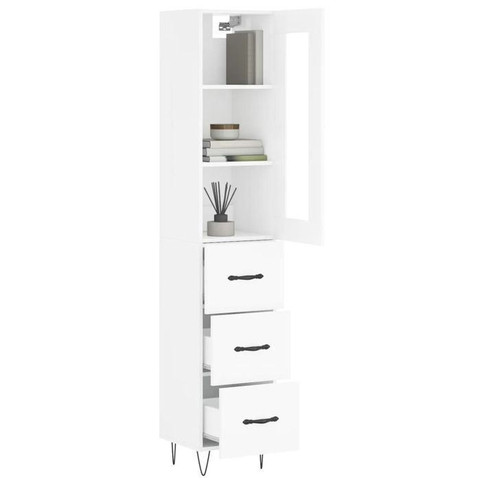 Buffet haut Blanc brillant 34,5x34x180 cm Bois d'ingénierie - Photo n°3