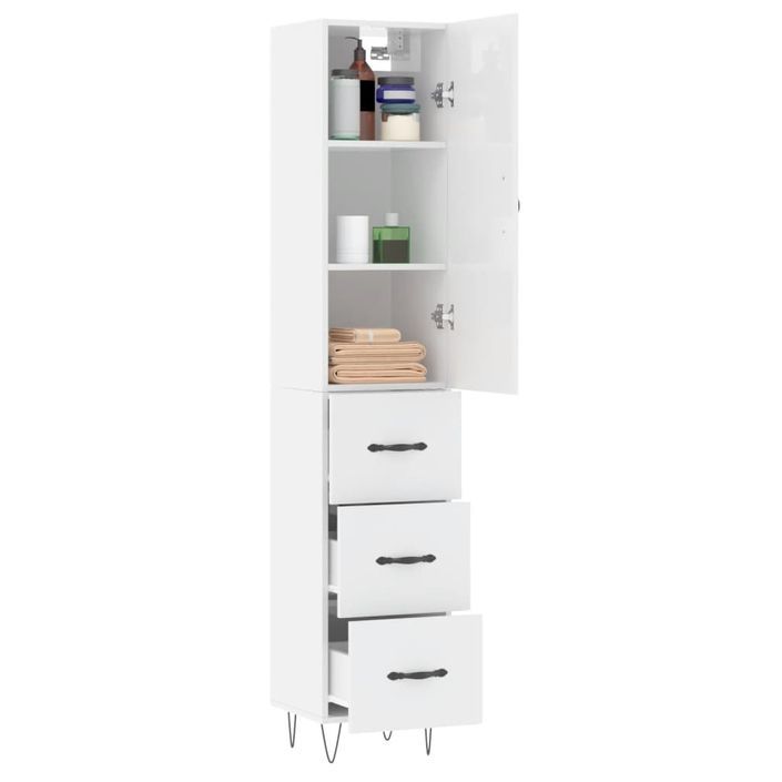 Buffet haut Blanc brillant 34,5x34x180 cm Bois d'ingénierie - Photo n°3